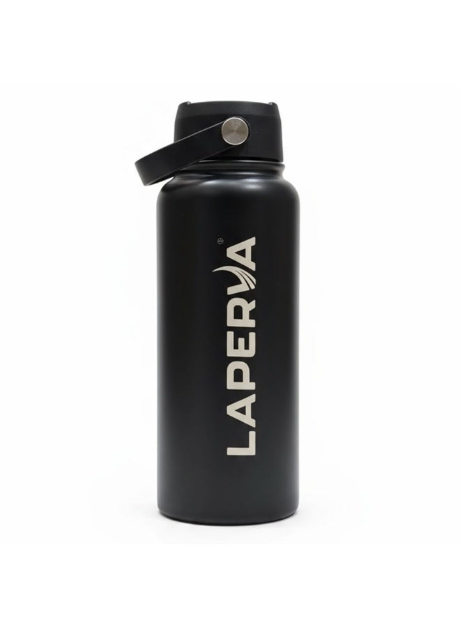 Laperva Insulated Straw Water Bottle, Black, Sleek and Durable Design, Leak-proof Lid